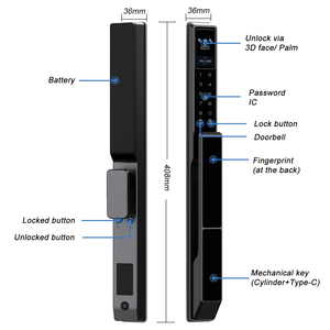 Serratura Intelligente Digitale Tuya con Videocitofono Remoto, Riconoscimento Facciale 3D, Impronta Digitale e Password per Porte Scorrevoli <span class=keywords><strong>in</strong></span> Alluminio <span class=keywords><strong>a</strong></span> Taglio Termico - Product Image 6