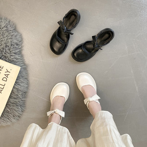 <span class=keywords><strong>Chaussures</strong></span> en cuir pour femmes élégantes/ballet à grosse tête vintage à talons hauts nouvelle tendance à la mode tempérament petite fée à nœud noir - Product Image 5