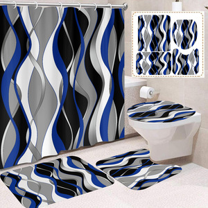 Purple Gray Black Wave Polyester <b>Shower</b> Curtain <b>Bathroom</b> Curtain Custom Digital Printed Polyester <b>Shower</b> Curtain Wholesale - Product Image 2