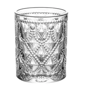 300ml Diamond Lattice Open Molded Glass Rhombus Embossed Whiskey Wine Glass European Vintage Jeweled Glass