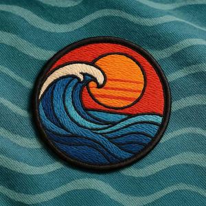 Custom Embroidered Iron-On Hook Loop Woven Canvas <b>Label</b> Patch Wholesale Brand Your Logo Badge Merrow Border Patches for Clothing - Product Image 1