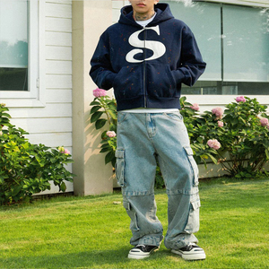 Felpa con Cappuccio da <span class=keywords><strong>Uomo</strong></span> MANNXC 100% Cotone Terry Fleece Streetwear <span class=keywords><strong>Abbigliamento</strong></span> Maschile Designer Y2k con Zip - Product Image 3