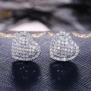 Boucles d'oreilles en or blanc avec diamants taillés en forme de cœur pour femmes, style romantique de mariage, couleur G, bijoux en diamants naturels - Product Image 5