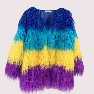 Factory cheap Price Custom Logo Women clothing Winter Faux Fur jacket Long Mongolia Sheep Fur Coat Wholesale