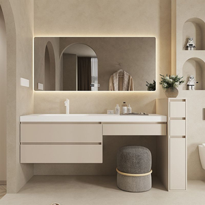 Commode de toilette moderne pour salle de bain Commode Combo Meuble de salle de bain Armoires de rangement Ensemble de vanités avec miroir et lavabo - Product Image 1