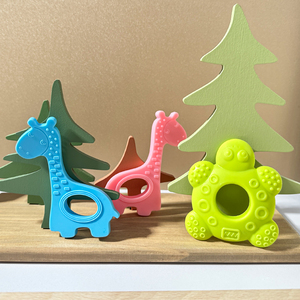 Grosir BPA gratis silikon lembut menyenangkan kartun hewan aman lem gigitan bayi mainan karet kunyah - Product Image 3