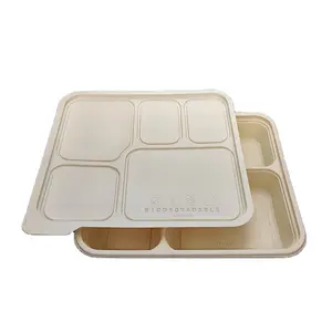 餐厅多哥盘子塑料一次性托盘白色隔间微波准备食物托盘带盖/盖