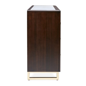 Custom Velvet-Lined <strong>Chest</strong> <strong>of</strong> <strong>Drawer</strong> Dresser High Gloss Marble Countertop Adjustable Shelf Gold Accent Sideboard Media Console - Product Image 3