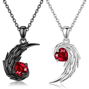 Collana per Coppie Bicolore con Ciondolo a Cuore Diamantato, <span class=keywords><strong>Angelo</strong></span> <span class=keywords><strong>e</strong></span> Diavolo, Regalo di San Valentino - Product Image 3