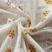 Tissu en dentelle de coton brodé à œillets floraux HAPPEAK avec pompons tournesol pour robe d'été