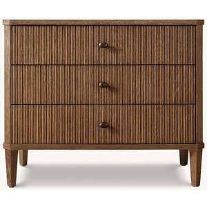 Commode en bois à 3 tiroirs cannelée, style Wabi Sabi, table de chevet de chambre à coucher française, coffre de rangement en chêne à texture de roseau vertical - Product Image 4
