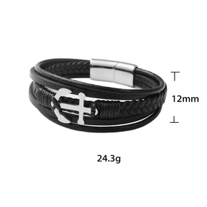 Titanium Steel <b>Leather</b> <b>Bracelet</b> Black Anchor Design Unisex Fashion Cuff Jewelry 1701 - Product Image 1