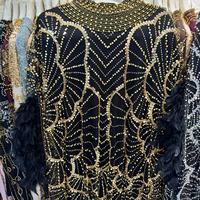 Robe de soirée élégante Kaftan pour l'Aïd, vêtement islamique moderne, Abaya de luxe, manches à plumes, robe longue de soirée perlée et pailletée, coupe ample