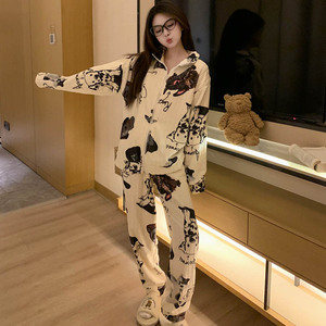 Ensembles de vêtements de nuit <span class=keywords><strong>hiver</strong></span> épaissi 260g flanelle pyjamas femmes mignon dessin animé col haut velours fermeture éclair ensemble décontracté - Product Image 4
