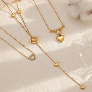 18K verguld roestvrijstalen romantische hartvormige lange ketting anti-aanslag CZ hanger ketting dames sieraden - Product Image 1