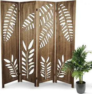 Großhandel 4 Panel Raumteiler Home Carved Wood Raumteiler Folding Privacy Screens