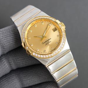 Montre pour homme Omegaes haut de gamme et luxueuse, mouvement mécanique automatique, bracelet en acier inoxydable, cadran à motif soleil doré - Product Image 4