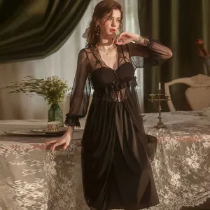 Pyjama en soie de luxe de haute qualité, lingerie sexy transparente en dentelle, chemise de nuit à pois en satin et ensemble peignoir, ensemble de pyjama - Product Image 6