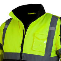 Giacca di Sicurezza Impermeabile Giallo Fluorescente e Nero con Strisce Riflettenti ad Alta Visibilità per Lavori Stradali e Edili