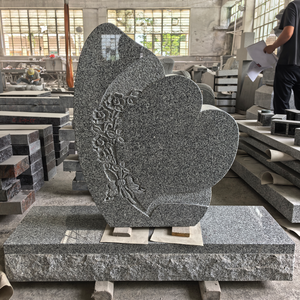 Granite American Modern Cemetery Headstone Heart and Flowers Design Great Padang Grey (G614) All Polished - Product Image 3