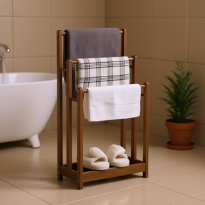 Freestanding 3 Bar Hand Towel Drying Stand With Bottom Storage <b>Shelf</b> Modern Bathroom Accessory - Product Image 2