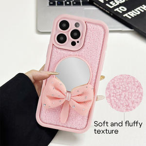 غطاء هاتف بتصميم مرآة وفيونكة لآيفون 17 برو ماكس و16 و15 و14 بلس برو، غطاء خلفي لامع بالماس لحماية الهاتف المحمول - Product Image 6