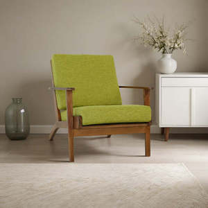 Sillón Moderno Connor de Madera Maciza y Lino - Verde Pistacho Ecológico para Sala de Estar, Dormitorio, Comedor, Oficina en Casa - Product Image 5
