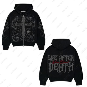 Vente en gros de sweats à capuche unisexes en coton 100% vintage, col rond, tricotés, avec logo imprimé sur le devant, style libre, manches longues, coupe classique, été - Product Image 4