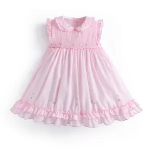 儿童手工制作的罩衫刺绣花朵粉红色连衣裙的女孩西班牙精品儿童罩衫连衣裙婴儿西班牙罩衫连衣裙