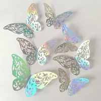 12 pz/set adesivi autoadesivi della decorazione del partito della farfalla del laser adesivi murali vuoti 3D per la stanza del bambino