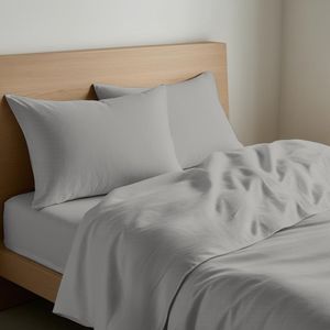 Parure de draps 100% coton gris, taille King Size, avec taies d'oreiller - Product Image 3