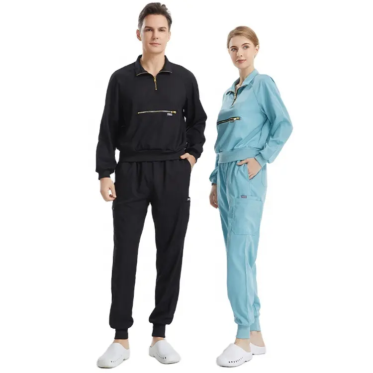 unisex logo custom zip jacket jogger pants long sleeve hospital doctor nursing medical scrubs suit surgical scrubs uniforms set