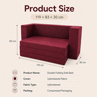 Canapé-lit pliable 2 places, tissu texturé, coussin compressible à zip, chaise longue en mousse compacte pour petits appartement