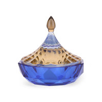 Bonbonnière en cristal facetté Hitop avec couvercle, bleu ambre, cristal taillé, récipient pour parfum d'intérieur, décoration de table de mariage