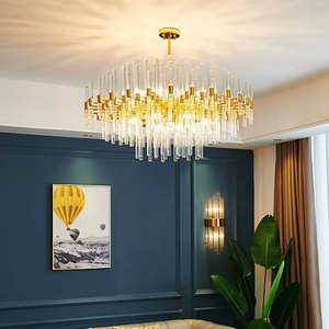 Nueva lámpara colgante moderna <span class=keywords><strong>para</strong></span> <span class=keywords><strong>escaleras</strong></span> de pasillo interior, Araña de cristal de lujo dorada moderna - Product Image 4