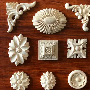 8*8cm Decorative Small Embellishment Rubber Wood Flower Corner Block Carving Rosette