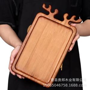 Plateau en bois d'acacia en forme de bois de cerf 35x20x1,5cm, idéal pour servir des steaks, des fruits et des desserts en restaurant ou à Noël - Product Image 1