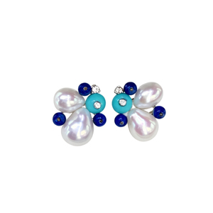 Artisan Designer Irregular Baroque S925 Sterling <b>Silver</b> <b>Stud</b> <b>Earrings</b> With Lustrous Freshwater Keshi Pearls Inlaid Matte Natural - Product Image 2