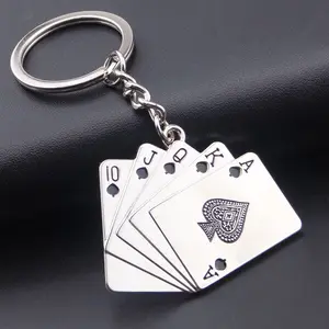 keychain amulet charm Car Bag lucky charm keychain Stainless Steel Jewelry flush Texas Holde'm Poker playing card lucky keychain