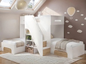 Letto a Castello Confortevole a Due Piazze Singole in Legno MDF con Scala e Cassetti Portaoggetti, Design a Soppalco Salvaspazio per Camerette Piccole per Bambini e Ragazzi - Product Image 2