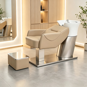 Fauteuil de lavage moderne inclinable avec bac en céramique et station de lavage en acier inoxydable pour salon de coiffure et spa de beauté - Product Image 1