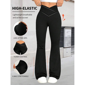กางเกงเลกกิ้งกีฬาทรงขาบาน FH Lady Hip Lift Slim Flare สำหรับผู้หญิง เนื้อผ้านุ่มสบายเหมือนผิวเปลือย เอวสูงแบบไขว้ กางเกงโยคะ ยกกระชับ<span class=keywords><strong>สะโพก</strong></span> กางเกงออกกำลังกายขายาวทรงขาบาน - Product Image 2