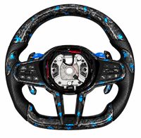 Volant en fibre de carbone forgé sur mesure pour BMW M3 G80 M4 G82, cuir bleu pailleté, fond plat avec palettes de changement de vitesse, mise à niveau de l'intérieur