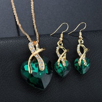 Parure de bijoux en verre cristal, boucles d'oreilles et collier, motif cœur, pour femme, plaqué or 18 carats, plaqué or rose, 18 pouces, alliage, style autrichien