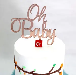 Nouvelle Arrivée Rose Or Acrylique Joyeux Anniversaire <span class=keywords><strong>Oh</strong></span> Bébé Gâteau Topper Pour Bébé Douche Décoration De Gâteau De Fête D'anniversaire - Product Image 1