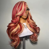 Wig Rambut Virgin Grosir Warna Pirang 613 dan Merah Highlight Model Body Wave dengan Lace Front HD Transparan untuk Wig Tanpa Lem