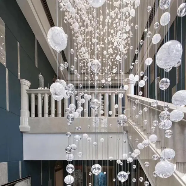Gaya Modern Menyesuaikan Lobi Hotel Dekoratif Bola Bulat Lampu Gantung Kaca K9 Crystal Pendant Light