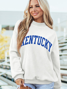 Sudadera Blanca con Logo de Kentucky KY para Mujer, Cuello Redondo, Corte Regular, Tejido de Algodón, Estilo Urbano Holgado, Ropa de Otoño - Product Image 5