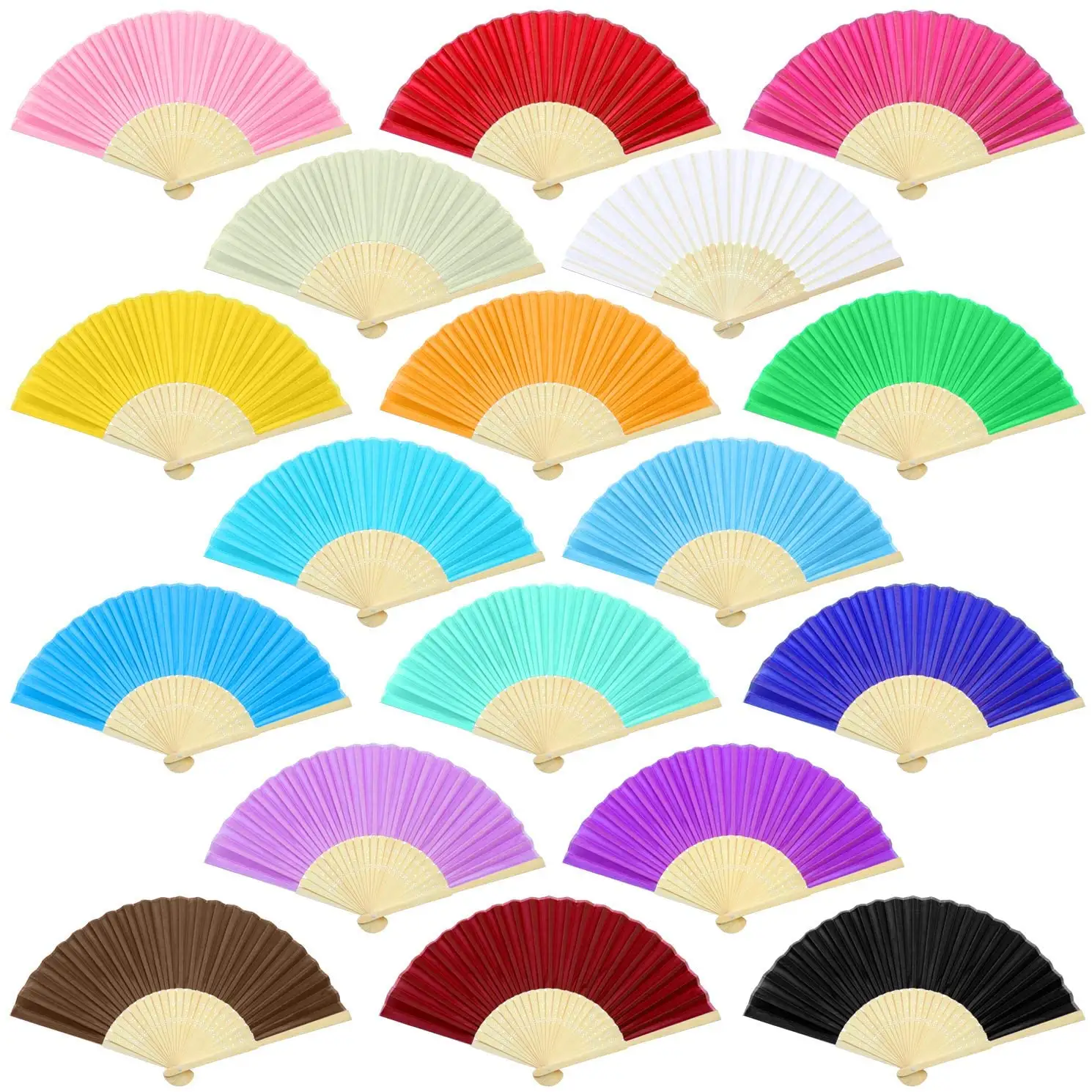 Hot Selling 16Colors Custom Printed Logo Personalized handle Hand Held Paper Bamboo Fans Handheld Folding wooden fan