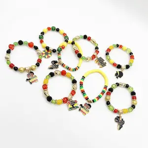Colorful Soft Ceramic Pieces Bracelet Elastic Cord Vintage Character Hand Jewelry BLACK HISTORY MONTH